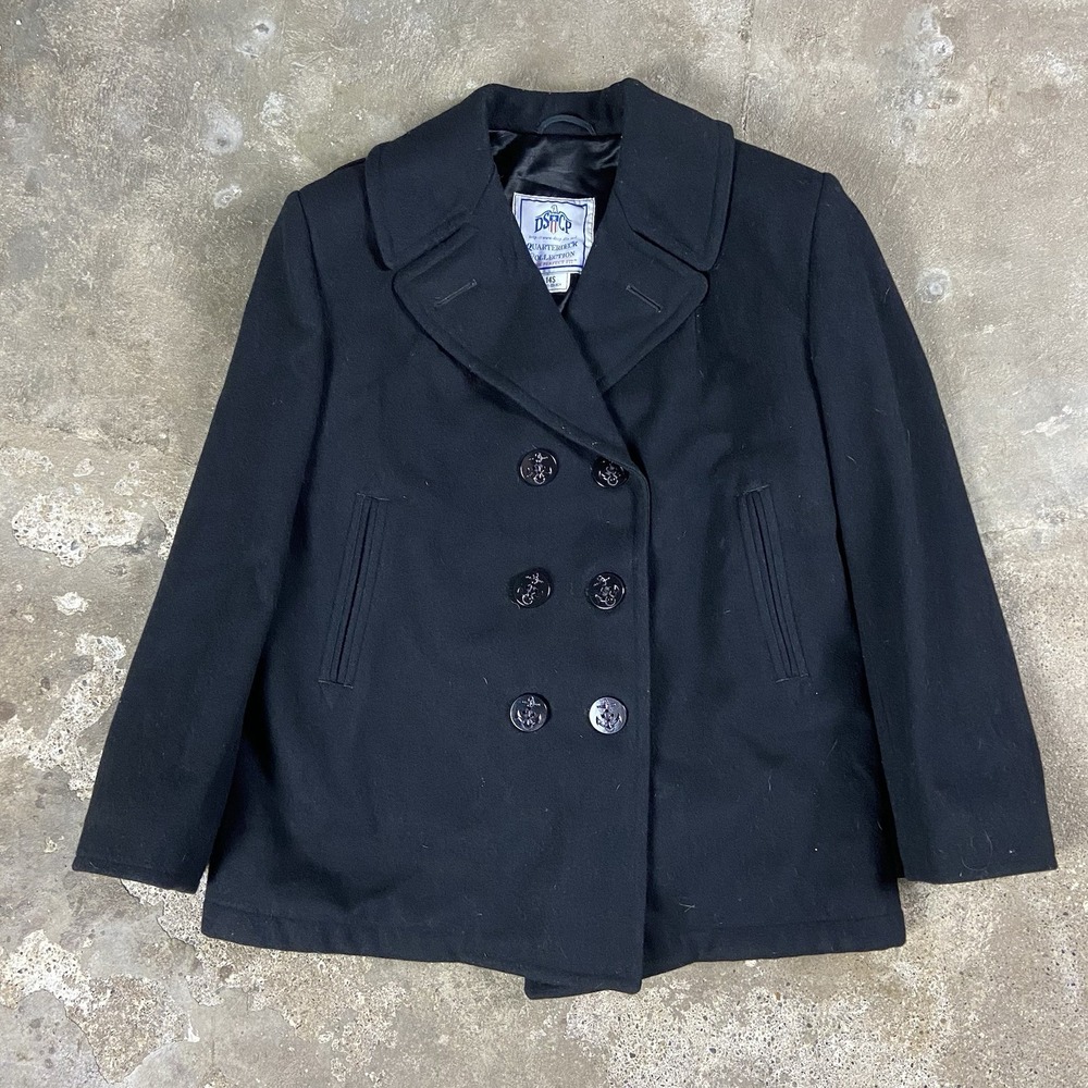 DSCP Quarter Deck‎ Collection Pea Coat Women's Size 14S Black Wool Navy Button